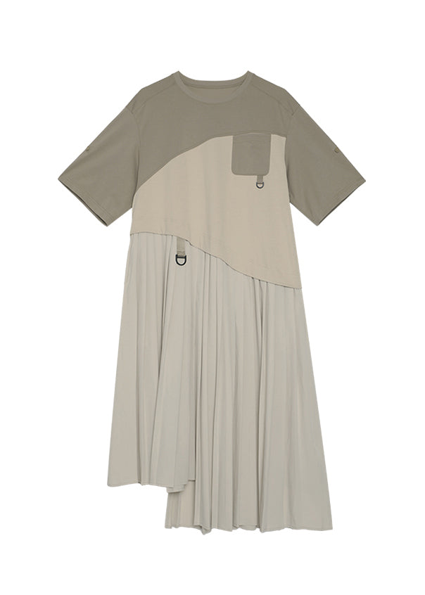 Italian Colorblock Asymmetrical Wrinkled Patchwork Cotton Dresses Summer