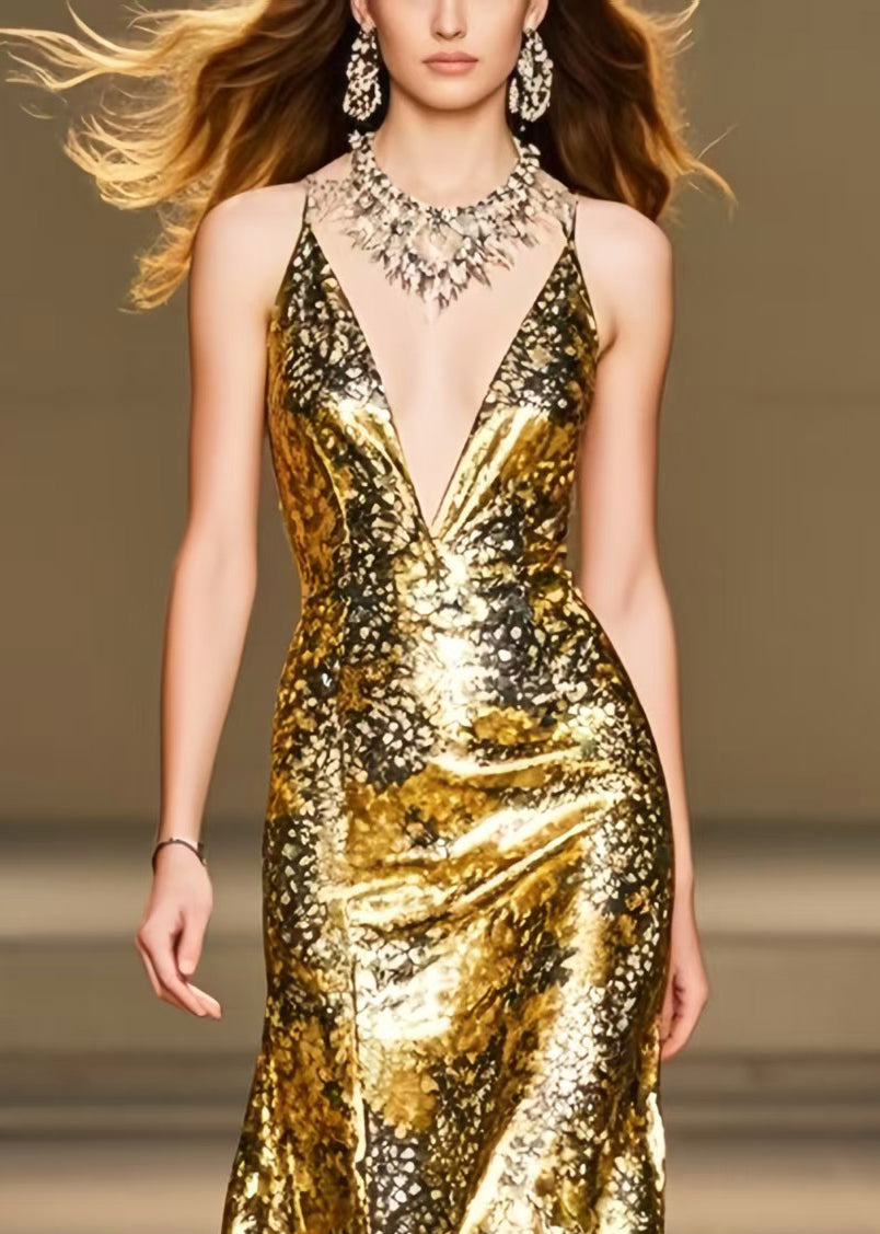 Italian Golden Ruffled Patchwork Silk Wraped Dress Summer