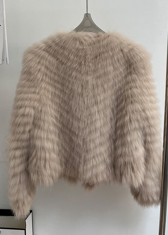 Italian Milk Tea Color V Neck Lace Up Leather And Fur Coats Winter