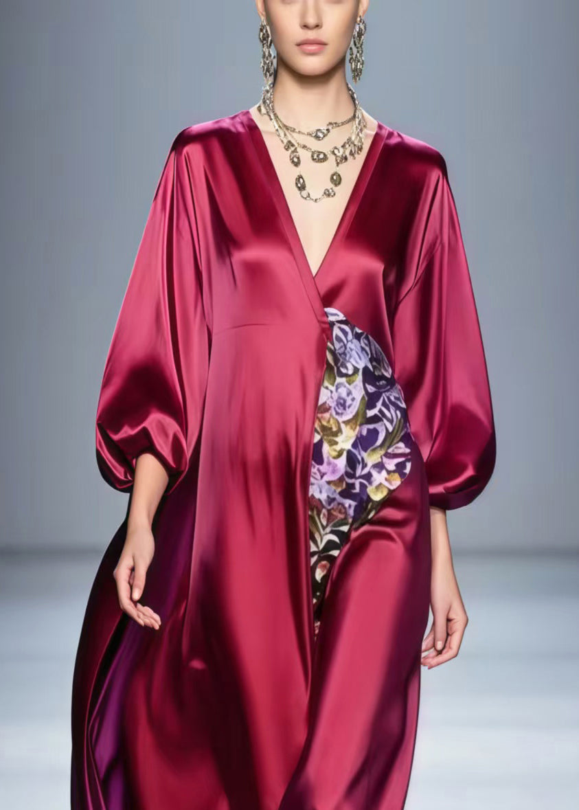 Italian Mulberry Oversized Patchwork Silk Maxi Dress Spring