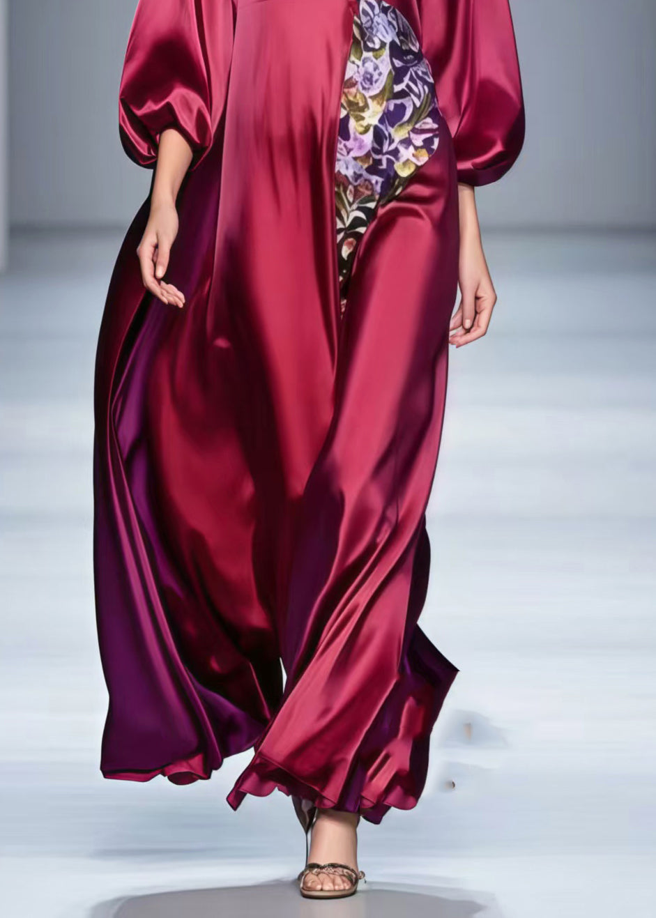 Italian Mulberry Oversized Patchwork Silk Maxi Dress Spring