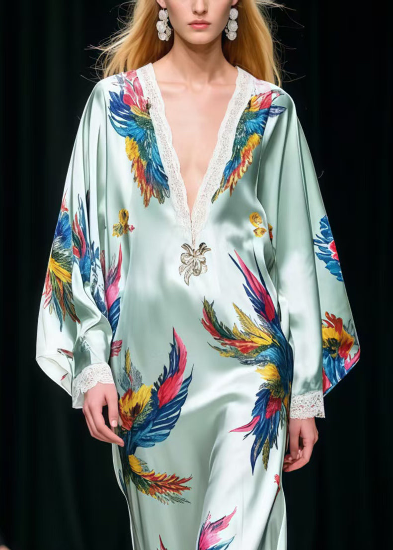 Italian Phoenix Print Patchwork Lace Loose Dresses Spring