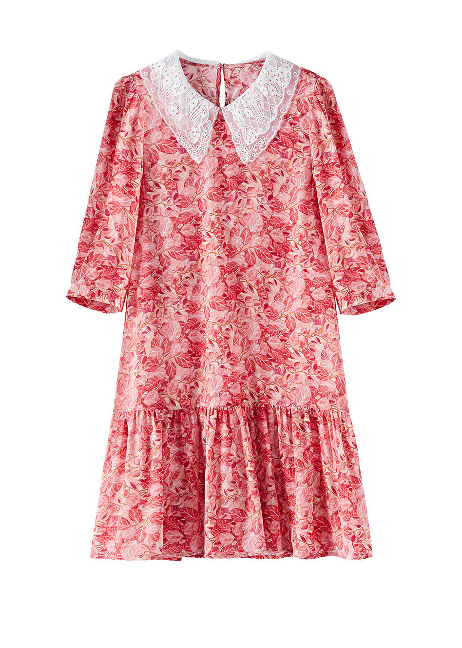 Italian Pink Peter Pan Collar Print Silk Dresses Summer