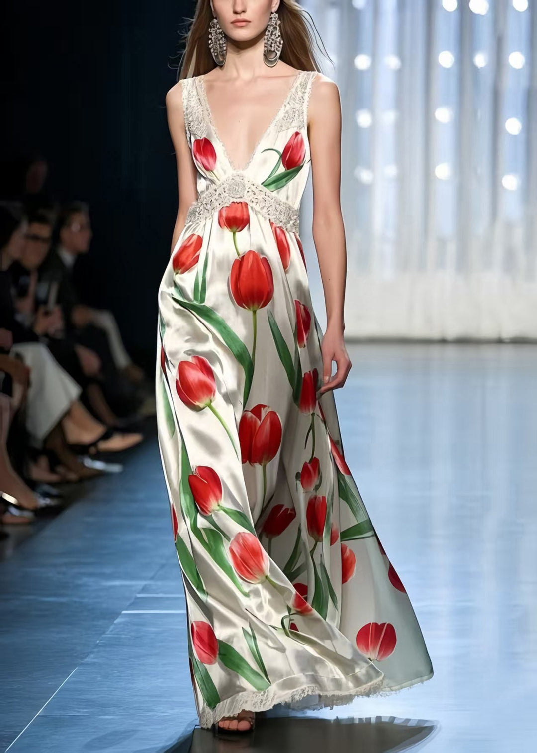 Italian White Floral Print Draping Silk Vestidos Dresses Summer