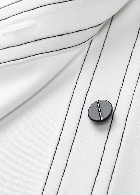 Italian White Peter Pan Collar Patchwork Button Shirts Fall