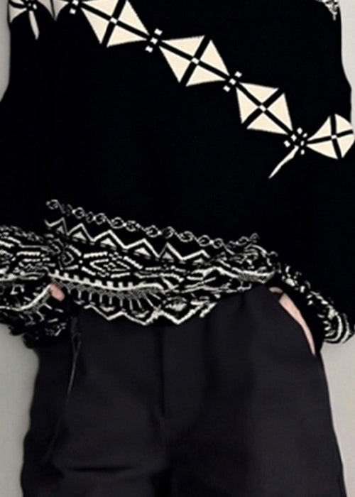 Jacquard Black Plaid Cozy Knit Sweater Fall