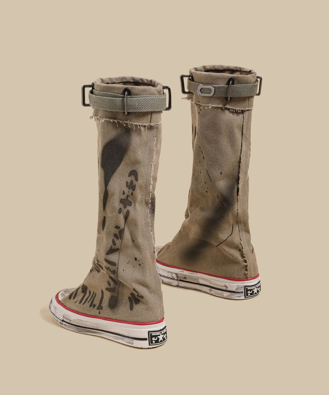 Khaki Canvas Graffiti Splicing Casual Boots
