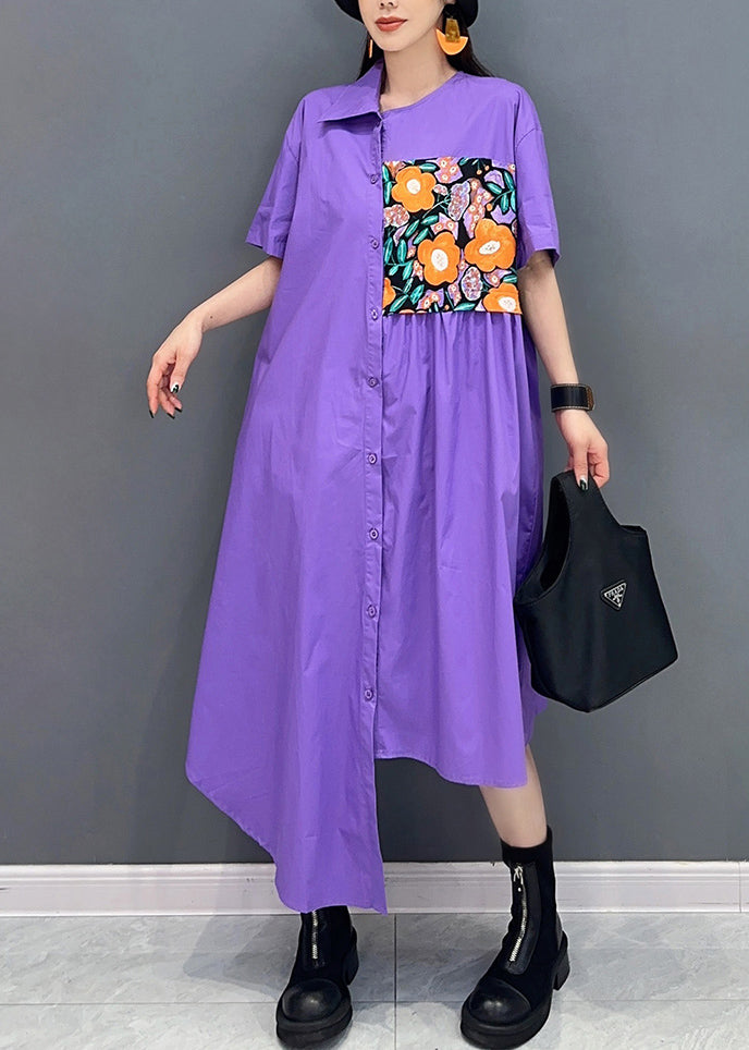 Lavender Patchwork Applique Maxi Dresses Asymmetrical Summer