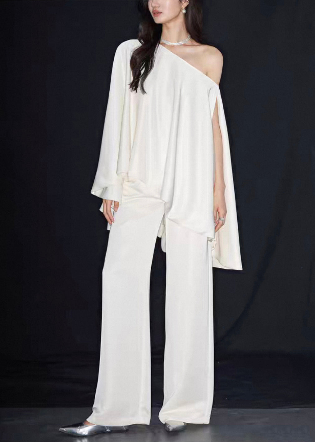 Loose Beige Asymmetrical Solid Cotton Two Piece Set Summer