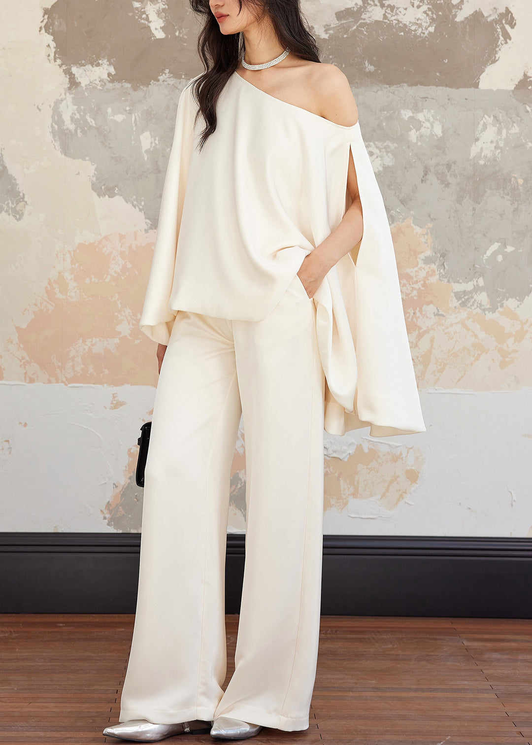 Loose Beige Asymmetrical Solid Cotton Two Piece Set Summer