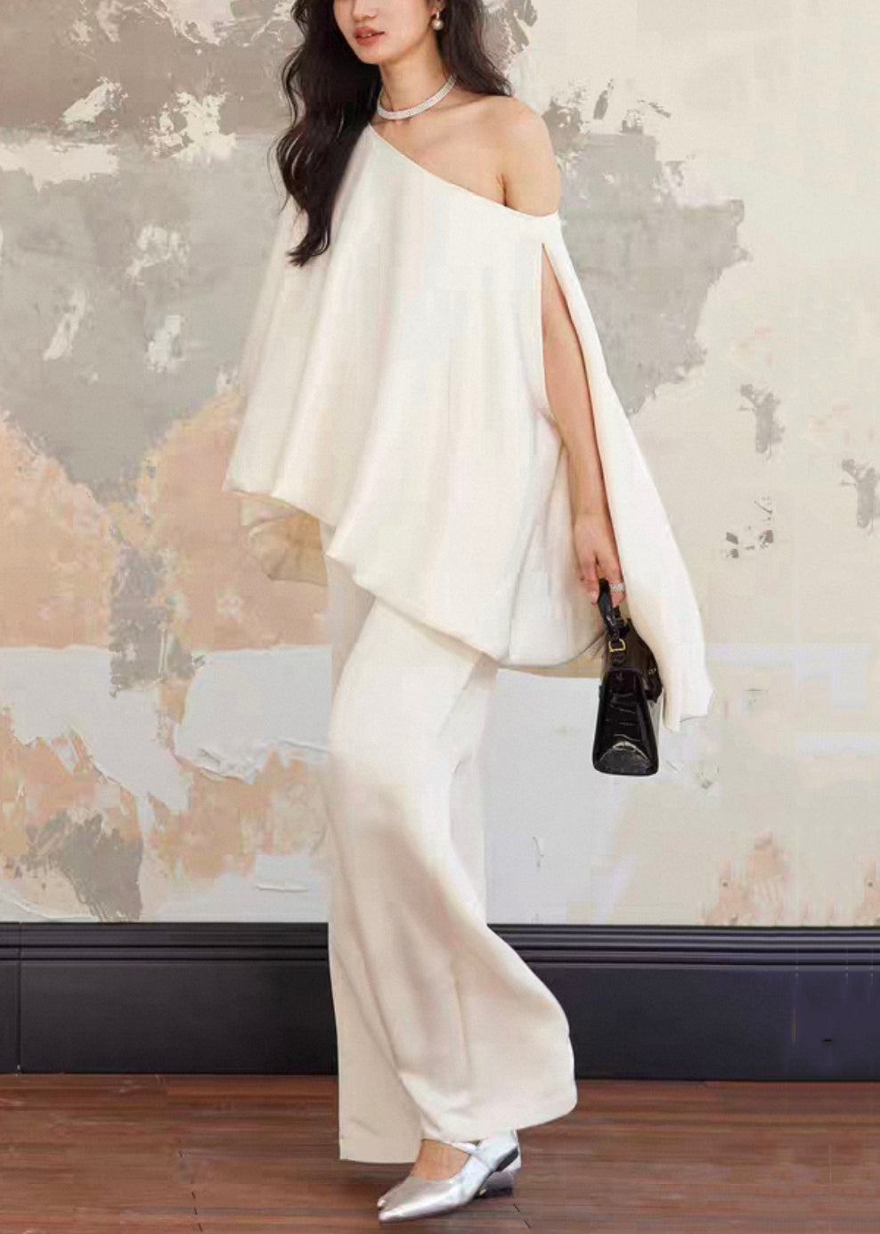 Loose Beige Asymmetrical Solid Cotton Two Piece Set Summer