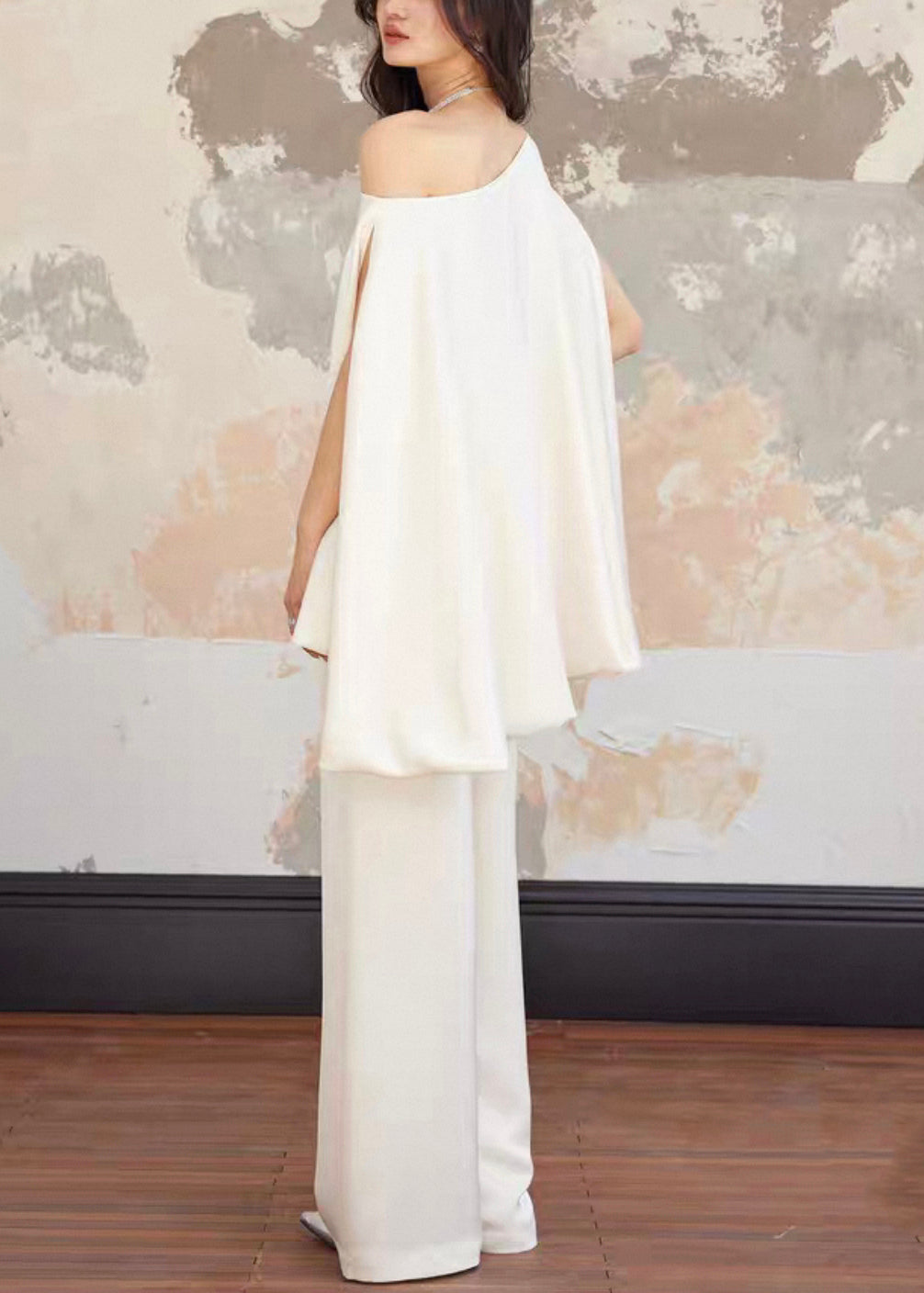 Loose Beige Asymmetrical Solid Cotton Two Piece Set Summer