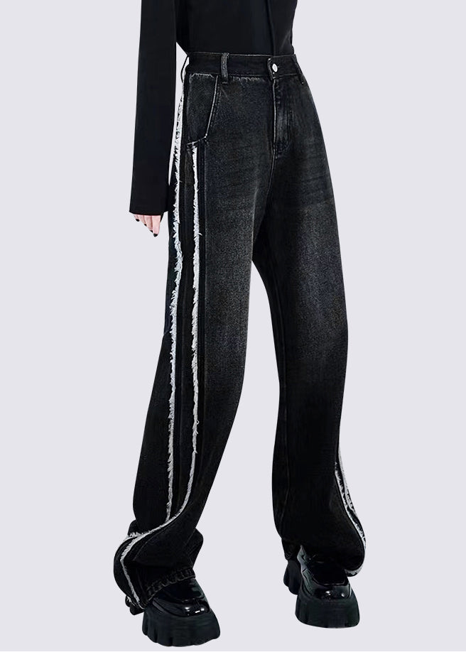 Loose Black Patchwork High Waist Straight Jeans