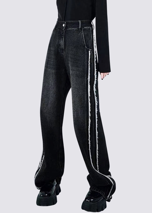 Loose Black Patchwork High Waist Straight Jeans