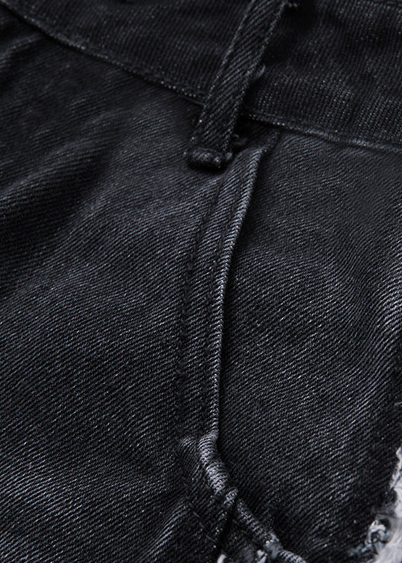 Loose Black Patchwork High Waist Straight Jeans