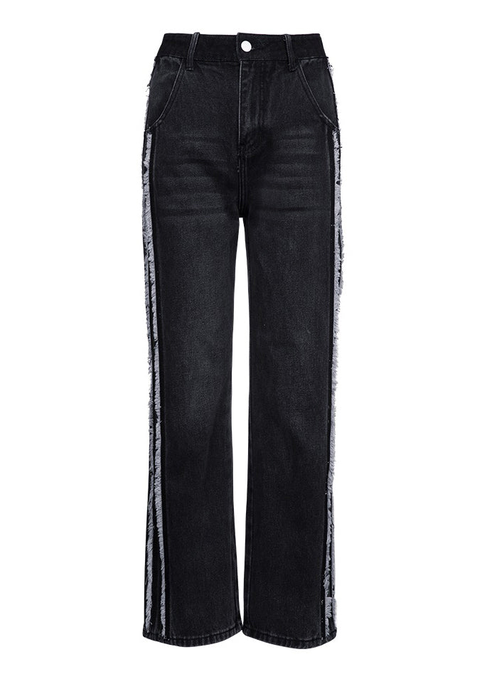 Loose Black Patchwork High Waist Straight Jeans