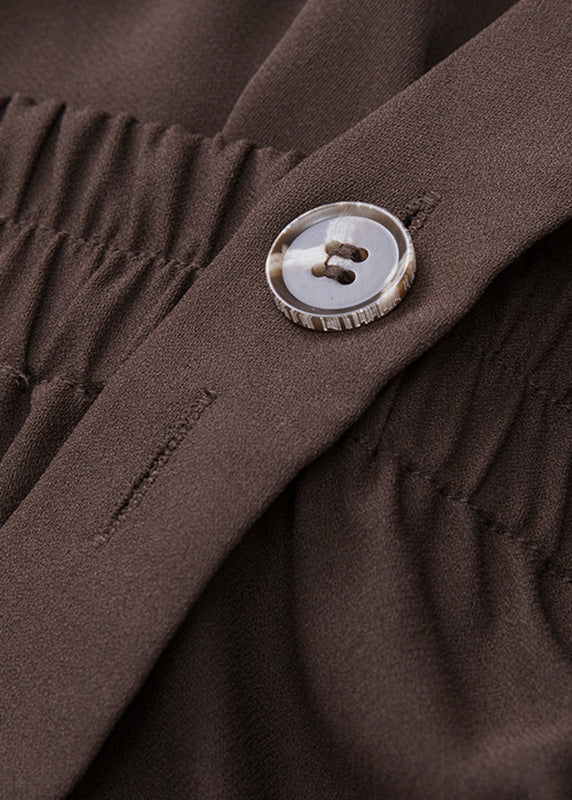 Loose Brown Ruffled Patchwork Solid Suspender Jumpsuits Sleeveles