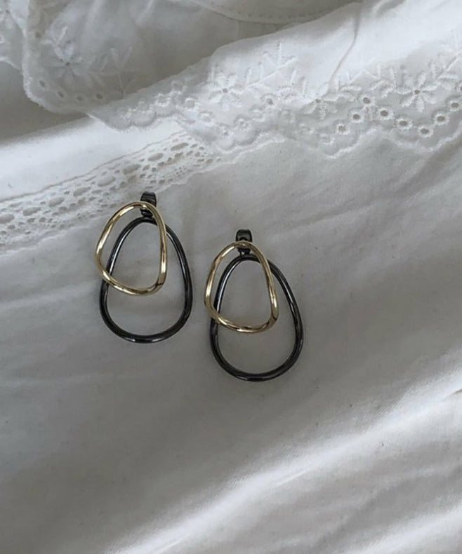 Loose Colorblock Sterling Silver Geometry Ellipse Hoop Earrings