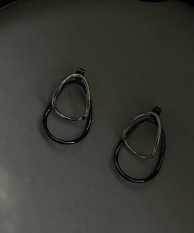 Loose Colorblock Sterling Silver Geometry Ellipse Hoop Earrings