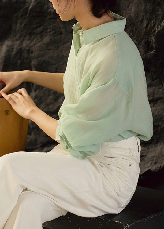 Loose Green Peter Pan Collar Button Cotton Shirt Fall