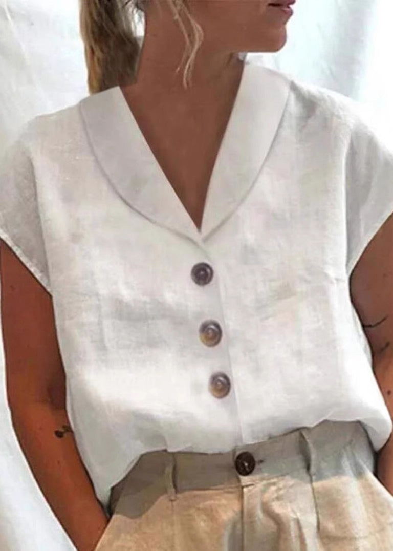 Loose White Peter Pan Collar Button Solid Cotton Shirt Summer