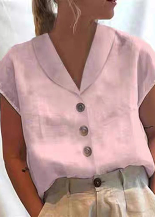 Loose White Peter Pan Collar Button Solid Cotton Shirt Summer