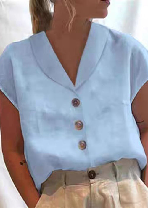 Loose White Peter Pan Collar Button Solid Cotton Shirt Summer