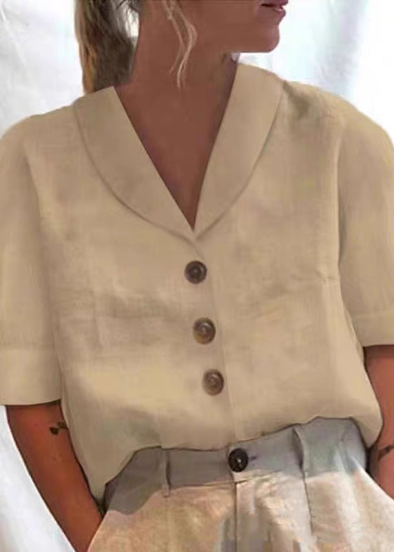 Loose White Peter Pan Collar Button Solid Cotton Shirt Summer