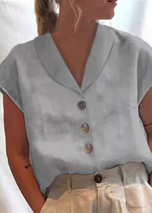 Loose White Peter Pan Collar Button Solid Cotton Shirt Summer