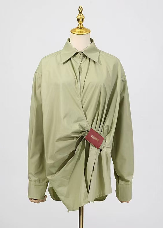 Loose White Peter Pan Collar Wrinkled Cotton Shirt Top Fall