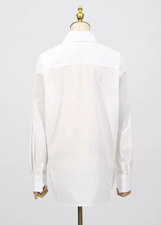 Loose White Peter Pan Collar Wrinkled Cotton Shirt Top Fall