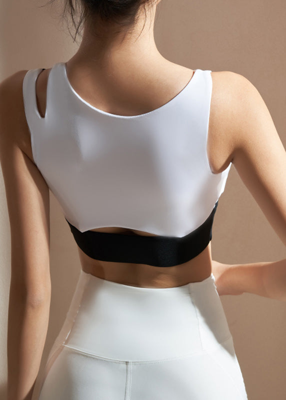 Luxury Black White Colorblock O-Neck Bra Crop Top