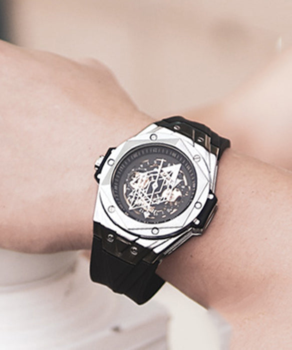 Men Silk Silicone Rubber Reinforced Glass Fully Automatic Machinery Watches