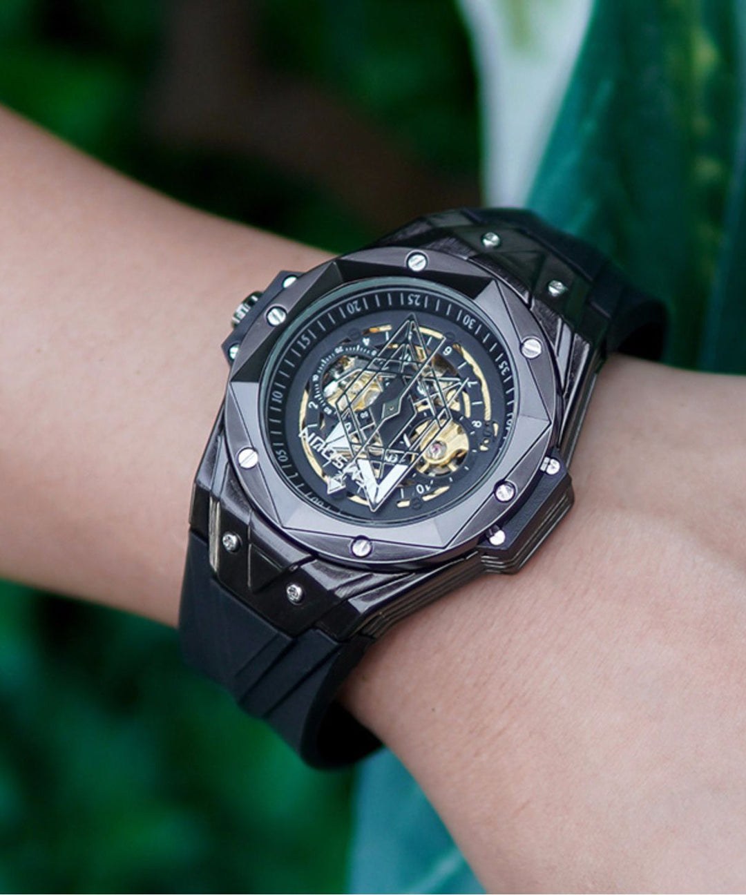 Men Silk Silicone Rubber Reinforced Glass Fully Automatic Machinery Watches