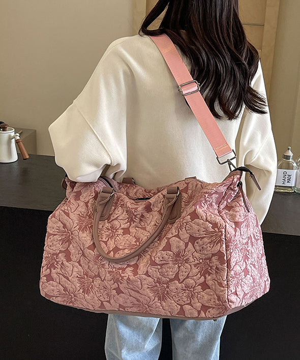 Modern Black Jacquard Large Capacity Faux Leather Weekender Handbag