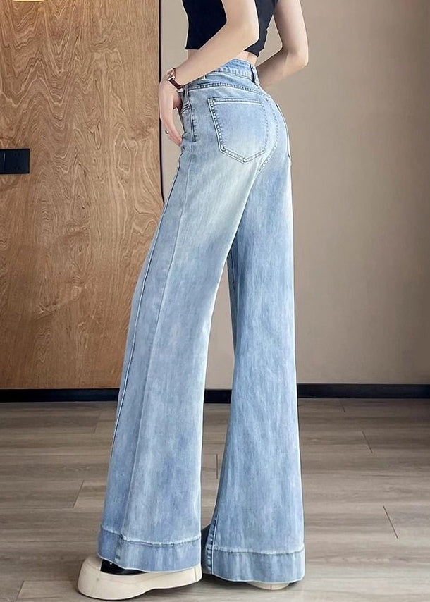 Modern Blue Pockets High Waist Denim Flared Trousers Fall