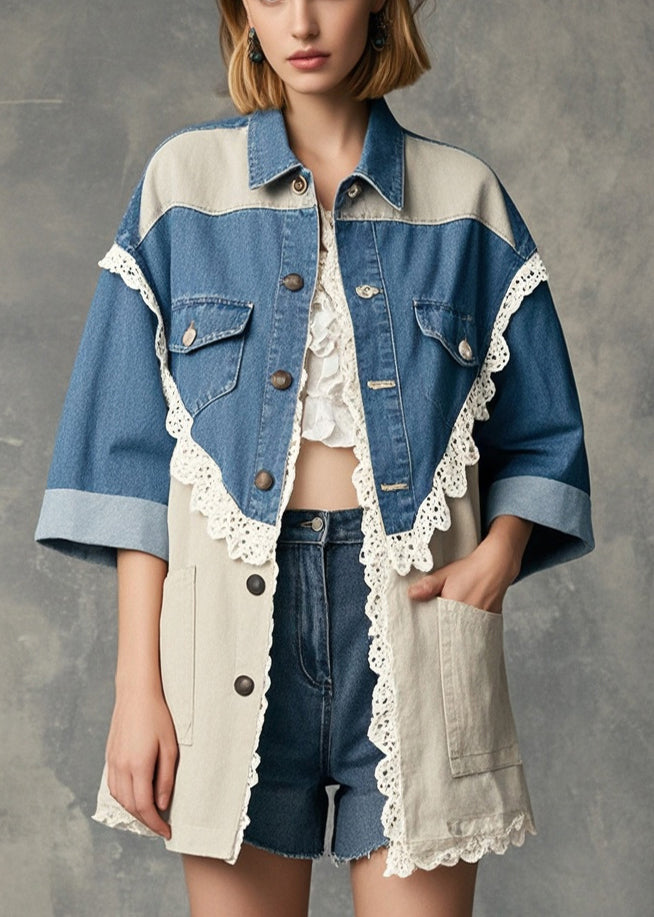 Women's Vintage Western Lace Patchwork Denim Coat main image 0