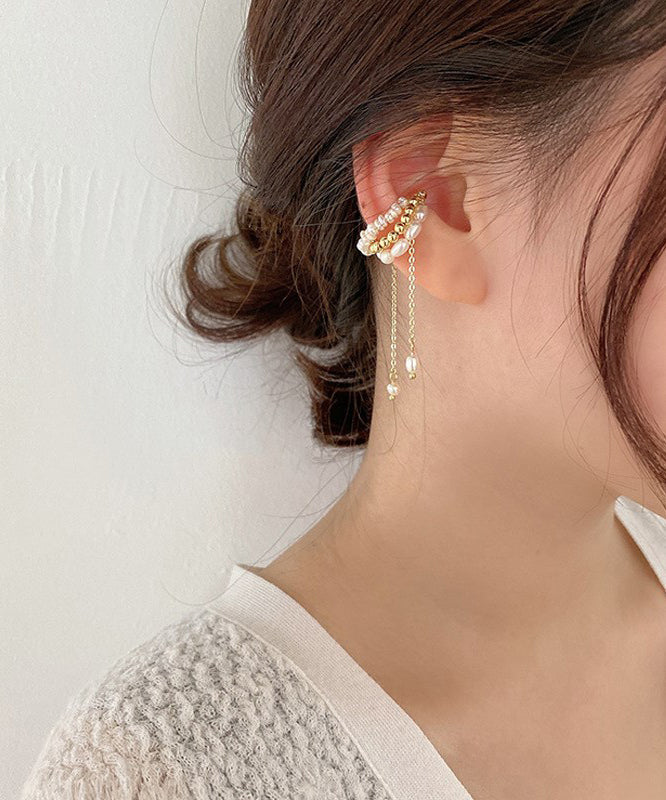 Modern Gold Alloy Pearl Chain Tassel Drop Earrings