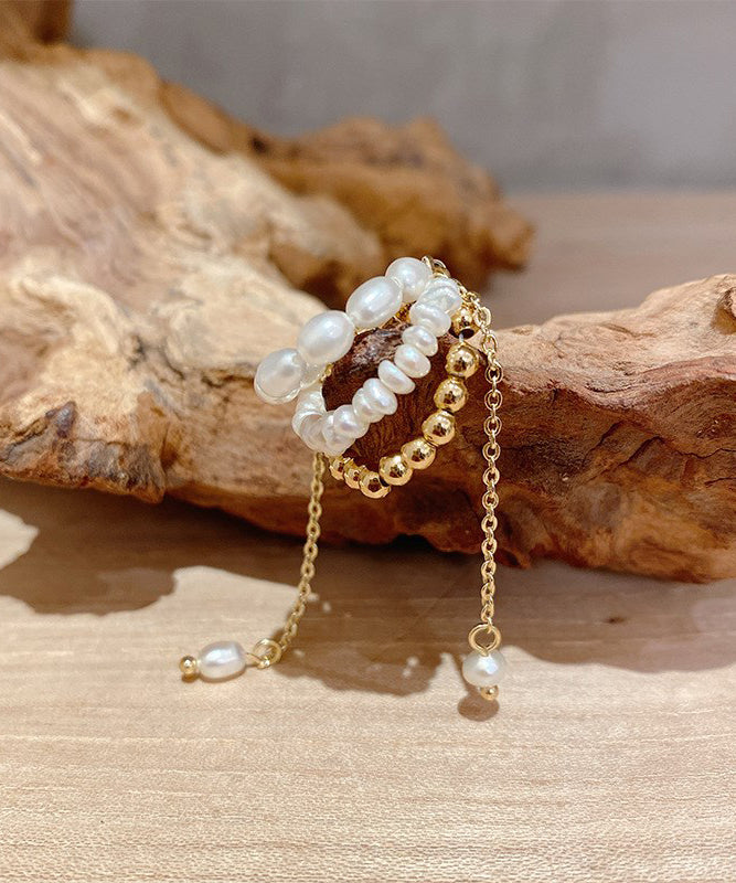 Modern Gold Alloy Pearl Chain Tassel Drop Earrings