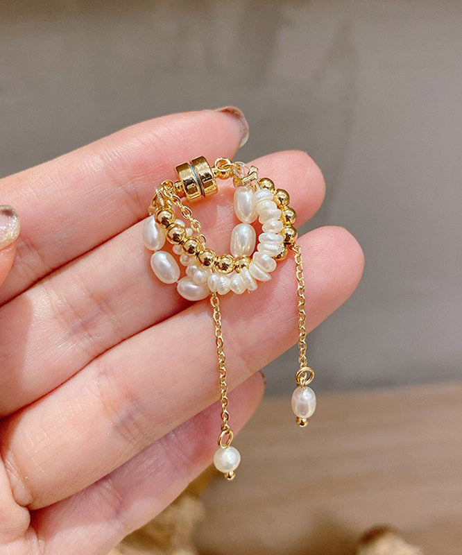 Modern Gold Alloy Pearl Chain Tassel Drop Earrings