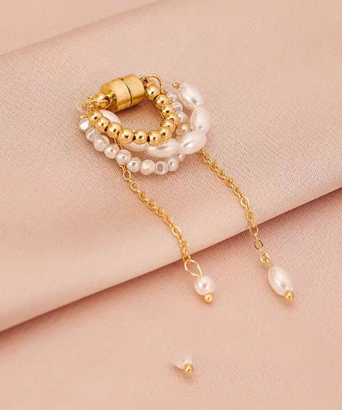 Modern Gold Alloy Pearl Chain Tassel Drop Earrings
