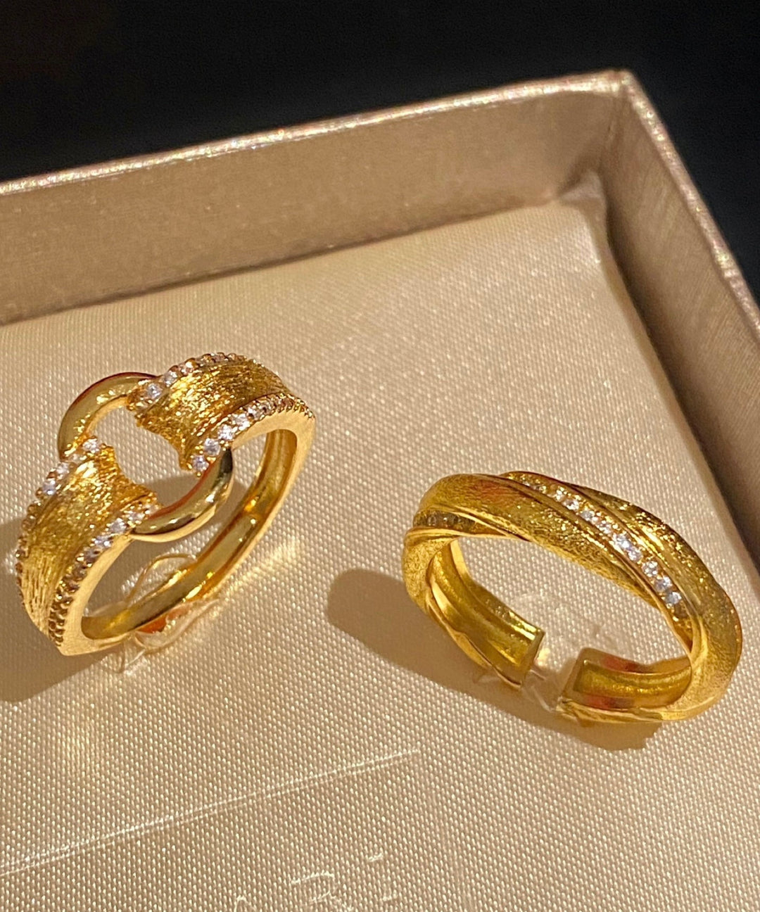 Modern Gold Sterling Silver Overgild Zircon Open Rings Two-Piece Set