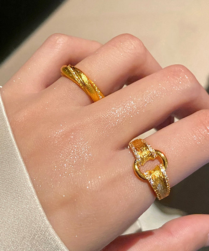 Modern Gold Sterling Silver Overgild Zircon Open Rings Two-Piece Set