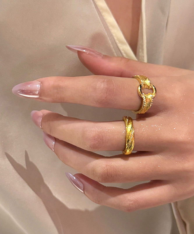 Modern Gold Sterling Silver Overgild Zircon Open Rings Two-Piece Set