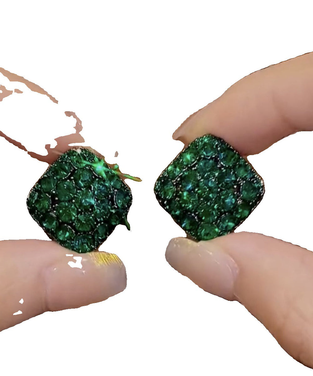 Modern Green Alloy Zircon Crystal Square Stud Earrings