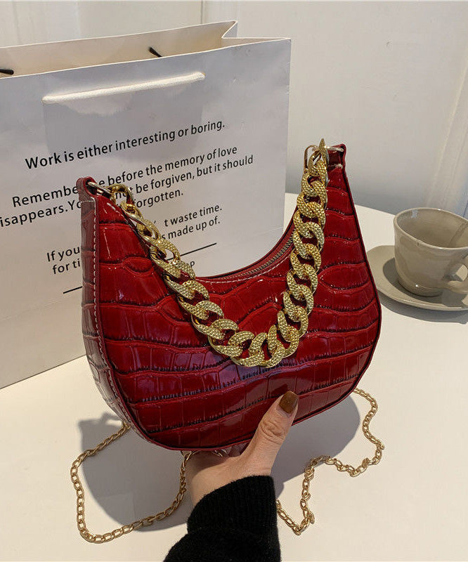 Modern Green Chain Linked Faux Leather Shoulder Bags