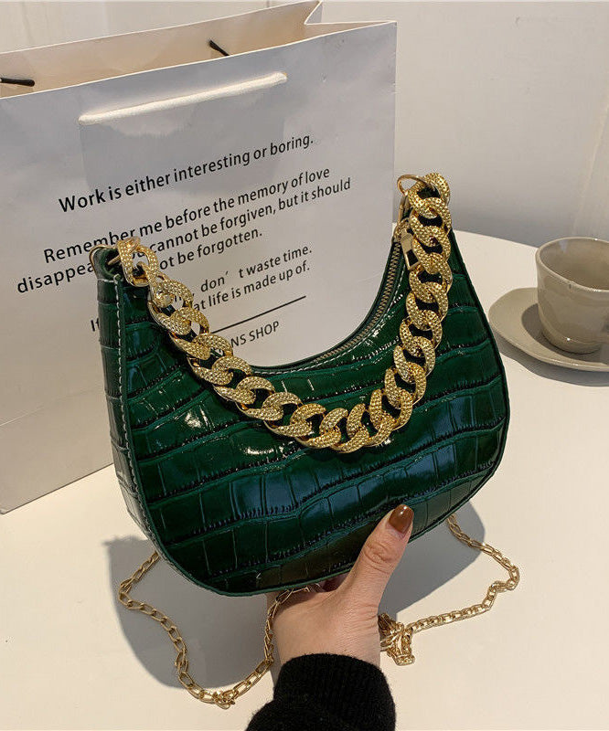 Modern Green Chain Linked Faux Leather Shoulder Bags