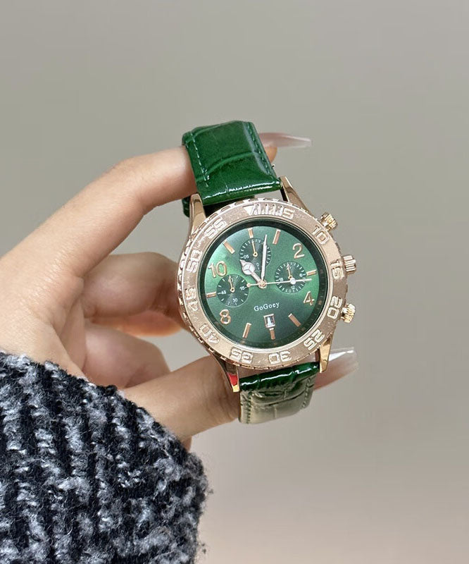 Modern Green Leather Alloy Sapphire Crystal Quartz Movement Watches