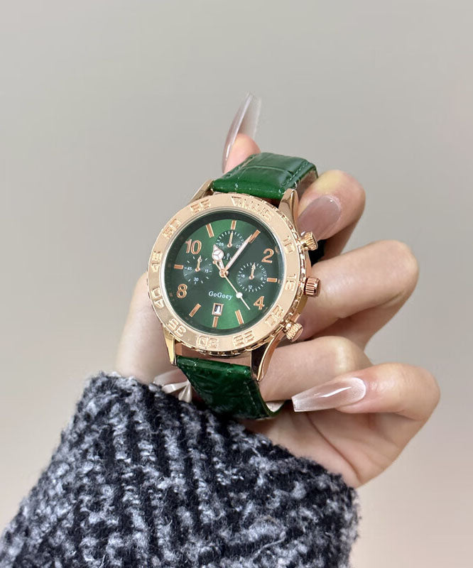 Modern Green Leather Alloy Sapphire Crystal Quartz Movement Watches