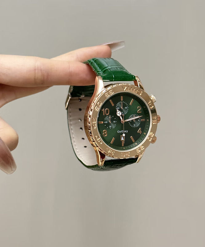 Modern Green Leather Alloy Sapphire Crystal Quartz Movement Watches